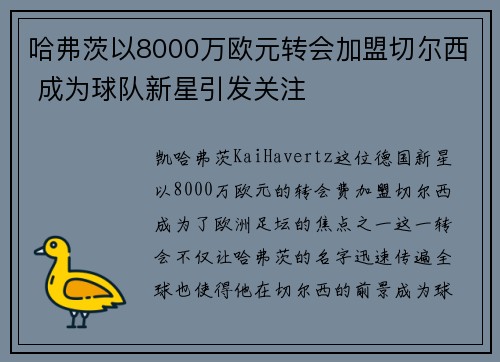 哈弗茨以8000万欧元转会加盟切尔西 成为球队新星引发关注