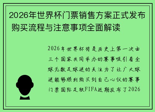 2026年世界杯门票销售方案正式发布 购买流程与注意事项全面解读 2026年世界杯门票销售方案正式发布 购买流程与注意事项全面解读