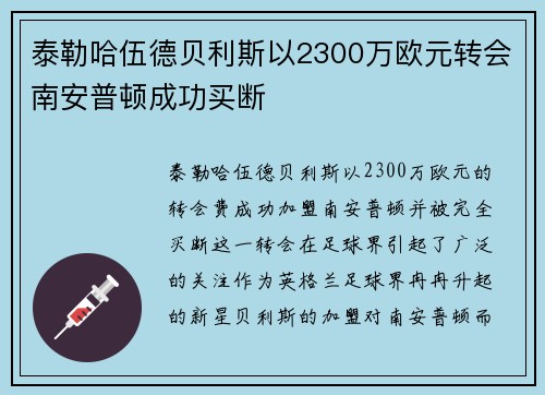 泰勒哈伍德贝利斯以2300万欧元转会南安普顿成功买断 泰勒哈伍德贝利斯以2300万欧元转会南安普顿成功买断